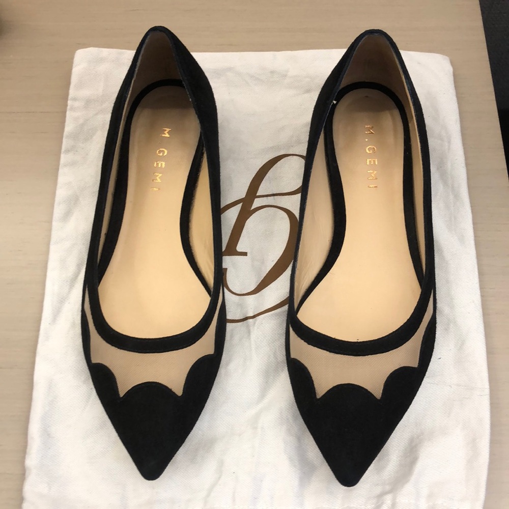 M.Gemi black suede flats w/ mesh detailing